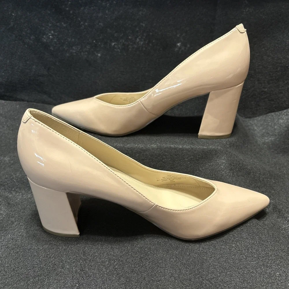 Marc Fisher‎ Caitlin Pointed Toe Slip On Pumps Block Heels Beige Women's 10 EUC